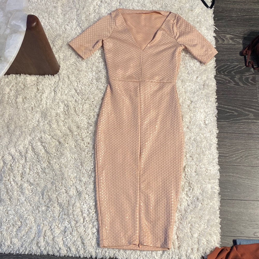 Zara light pink body con midi dress US size S